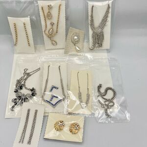 Gold Silver Tone Rhinestone Faux Pearl Costume Necklace Earring Brooch Jewelry